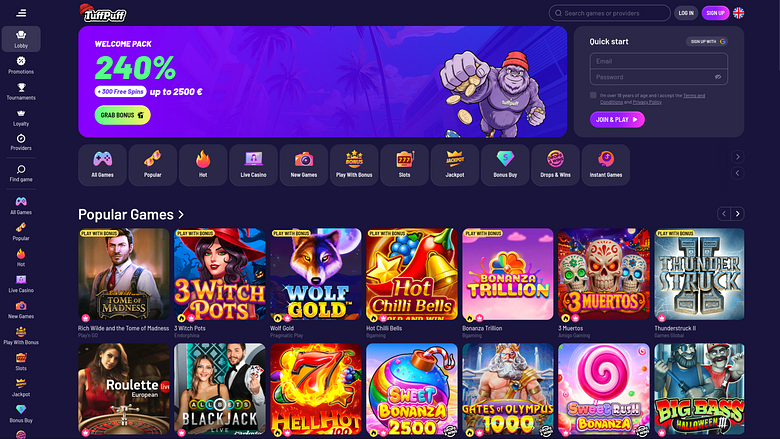 Pagina iniziale desktop di TuffPuff Casino