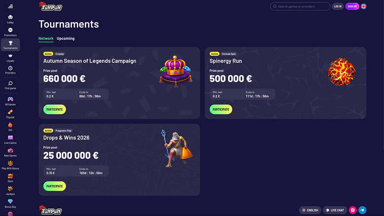 Tornei per computer desktop di TuffPuff Casino