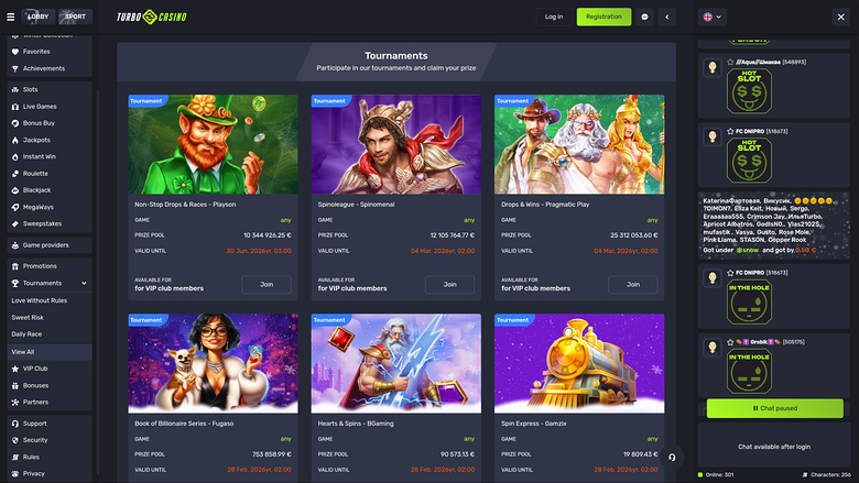 Tournois de casino sur ordinateur Turbo Casino