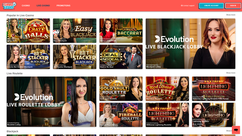 Croupier en direct sur la version de bureau de TurboVegas Casino