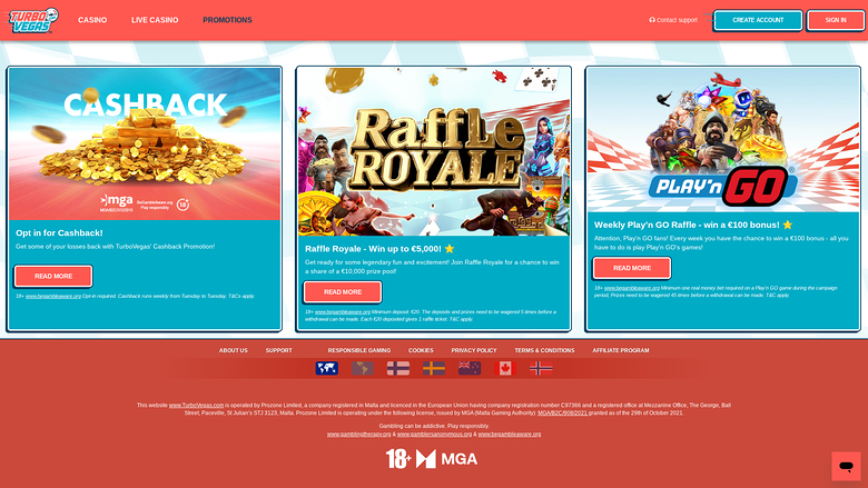 Promotions sur la version de bureau de TurboVegas Casino