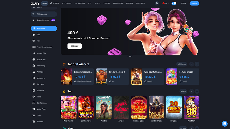 Page d'accueil de bureau de Twin Casino