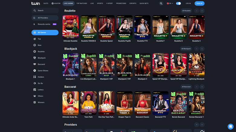 Croupier en direct de bureau de Twin Casino