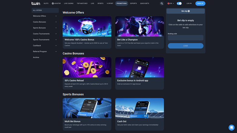 Promotions de bureau de Twin Casino