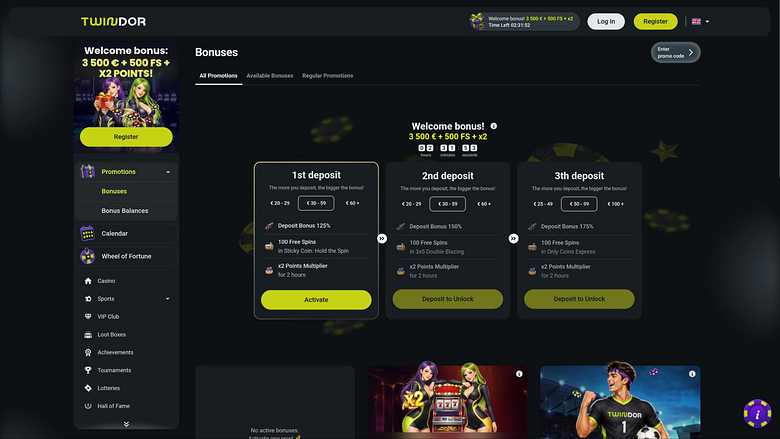Twindor Casino-Aktionsseite