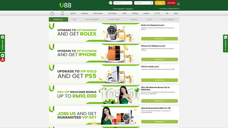 Página de promociones del casino U88