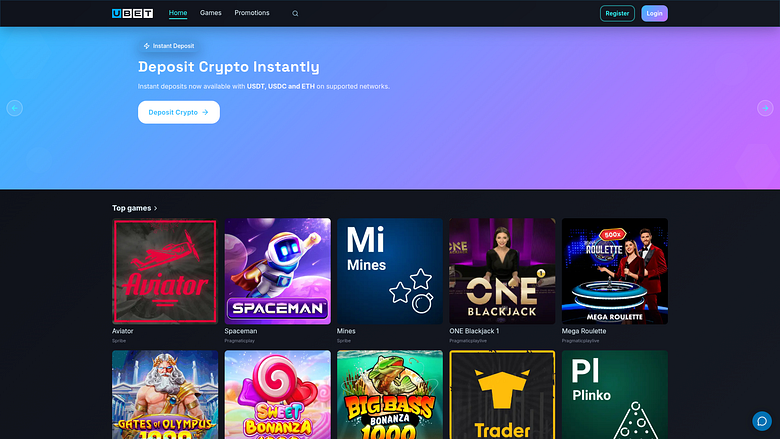 Главная страница казино Ubet для настольных компьютеров