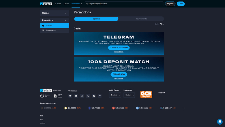 Promociones de escritorio de Ubet Casino