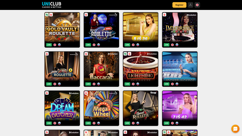 Live dealer desktop di Uniclub