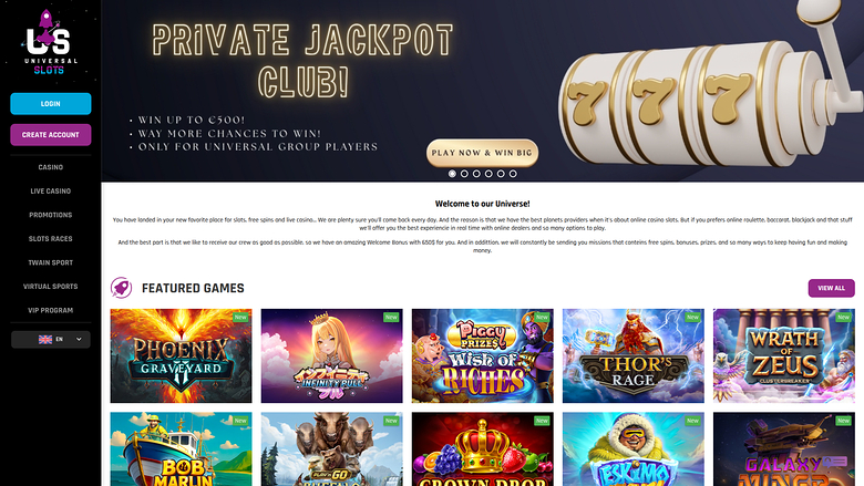 Universal Slots Desktop-Startseite