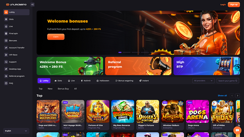 Unlimited Casino Desktop-Startseite