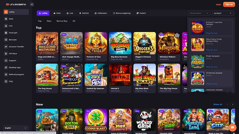 Desktop-Jackpot von Unlim Casino