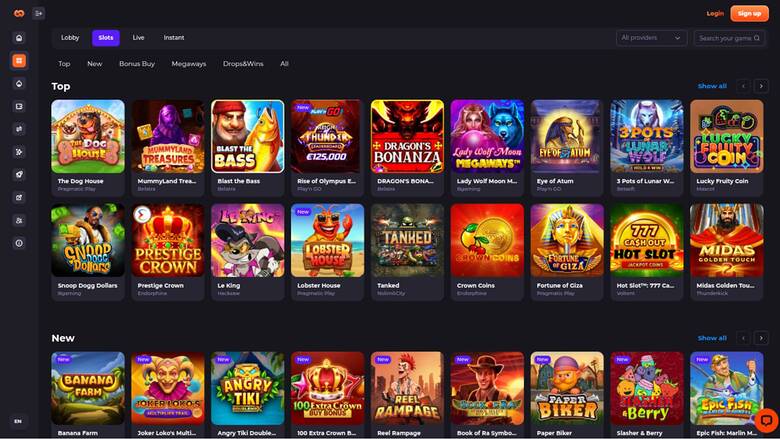 Capture d'écran de la page Jeux du casino Unlim