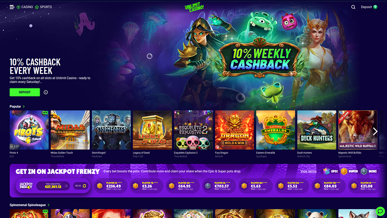 Página de inicio de escritorio de Unlimit Casino