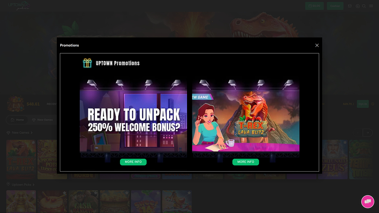 UpTown Pokies Casino Desktop Promotions