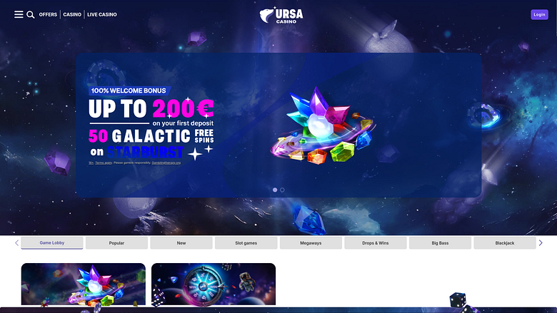Page d'accueil du casino Ursa pour ordinateur