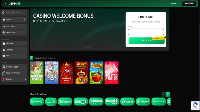 Homepage screenshot of Uspin Casino for Desktop