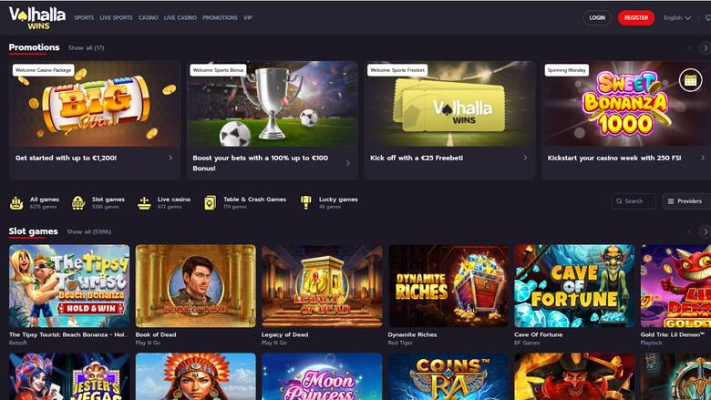 ValhallaWins Casino Desktop Homepage