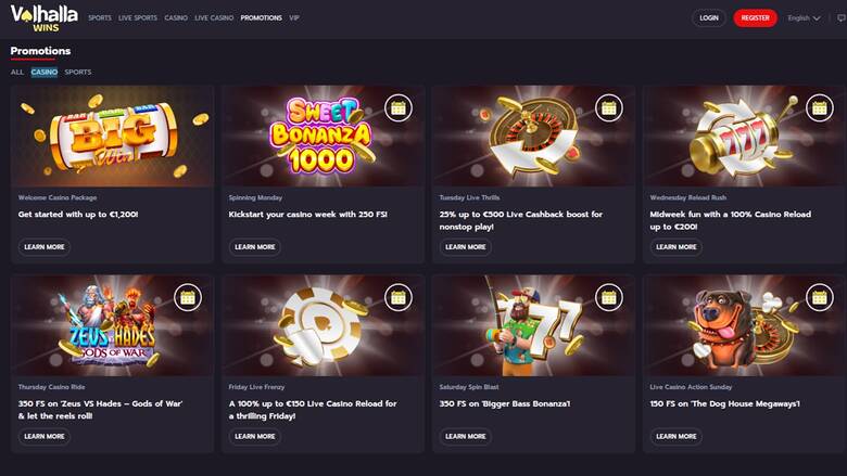 ValhallaWins Casino Desktop Promotions