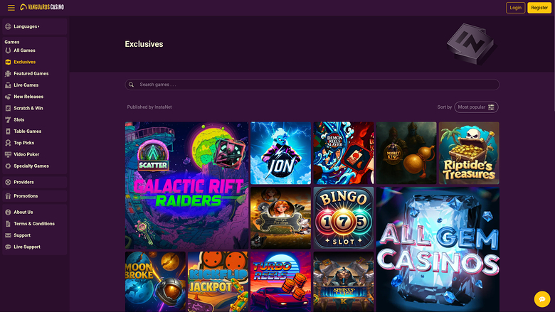 Jeux exclusifs pour ordinateur de bureau du casino Vanguard