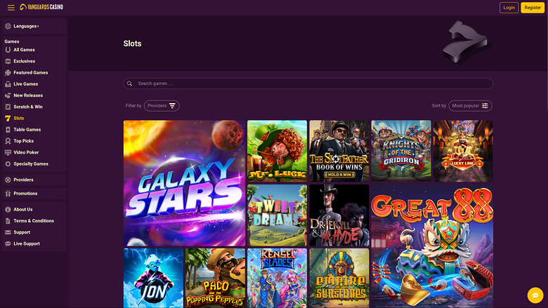 Jeux de casino Vanguards sur ordinateur