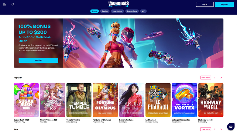 Vauhdikas Casino Desktop Homepage