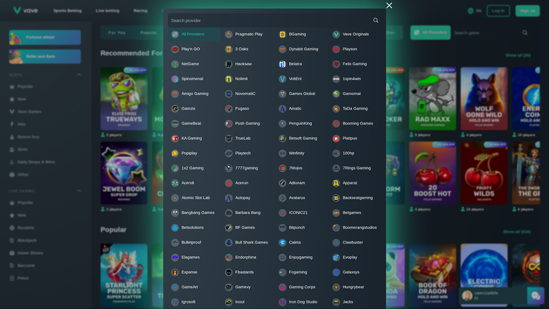 Vave Casino Desktop Game Developers