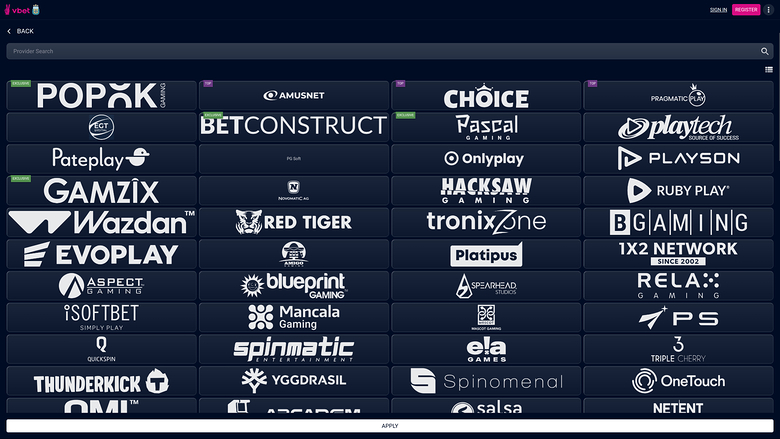 Desarrolladores de juegos de escritorio de Vbet Casino