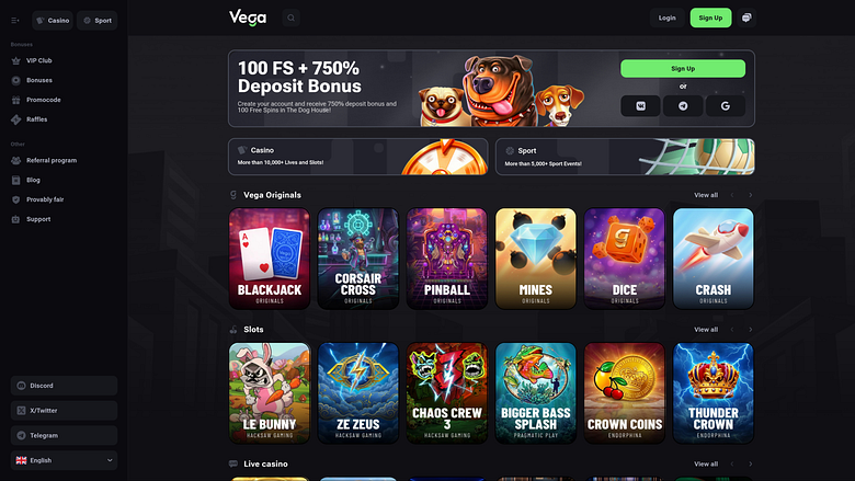 Página de inicio de escritorio de VegaBet Casino
