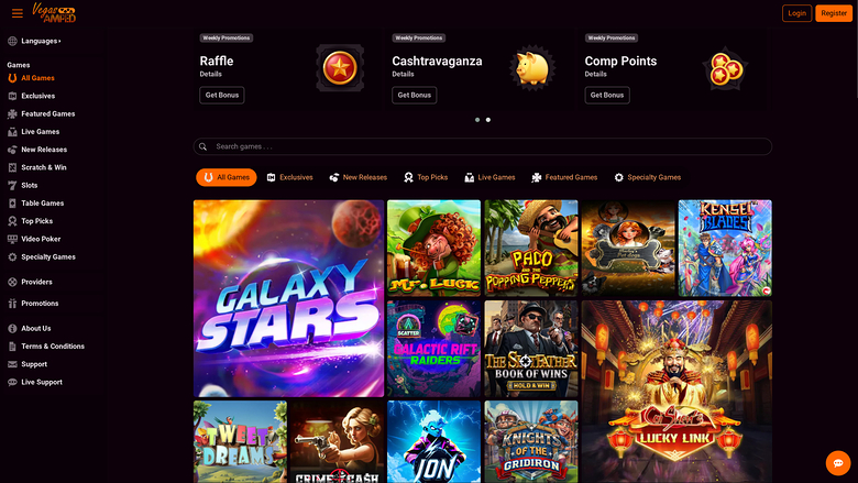 Vegas AMPED Casino Desktop Homepage