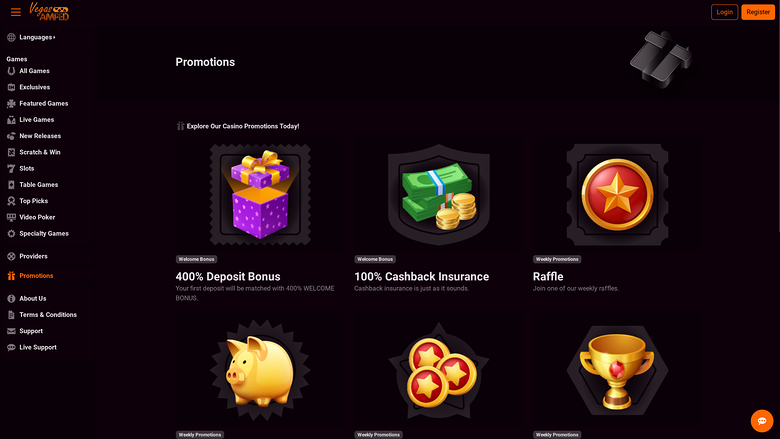 Vegas AMPED Casino Desktop Promotions