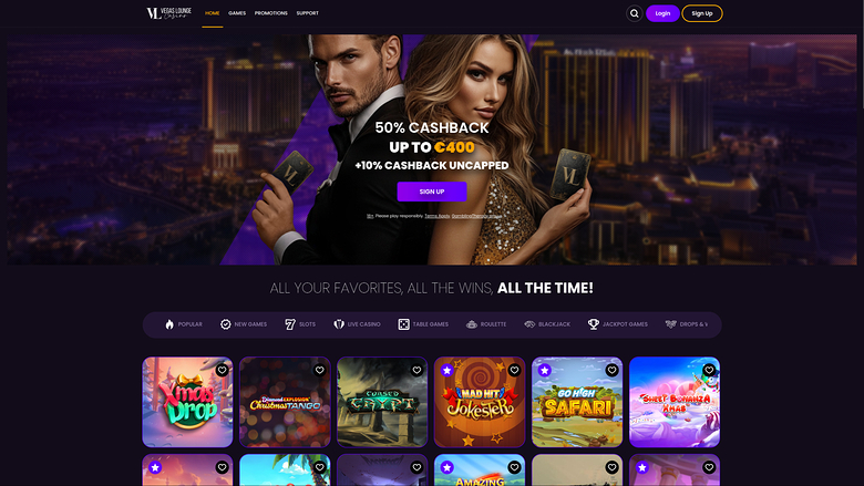 Vegas Lounge Casino Desktop Homepage