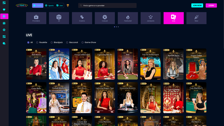 Croupier en direct du casino Vegas Mobile sur ordinateur
