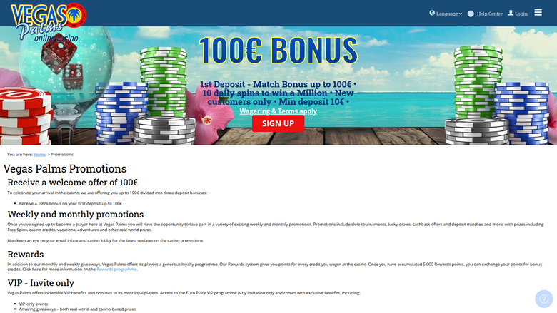 Promozioni desktop di Vegas Palms Casino