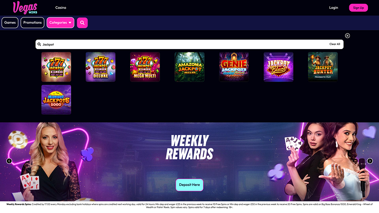 Vegas Wins Casino Desktop Jackpot