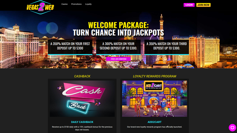 Vegas2Web Casino Desktop Promotions