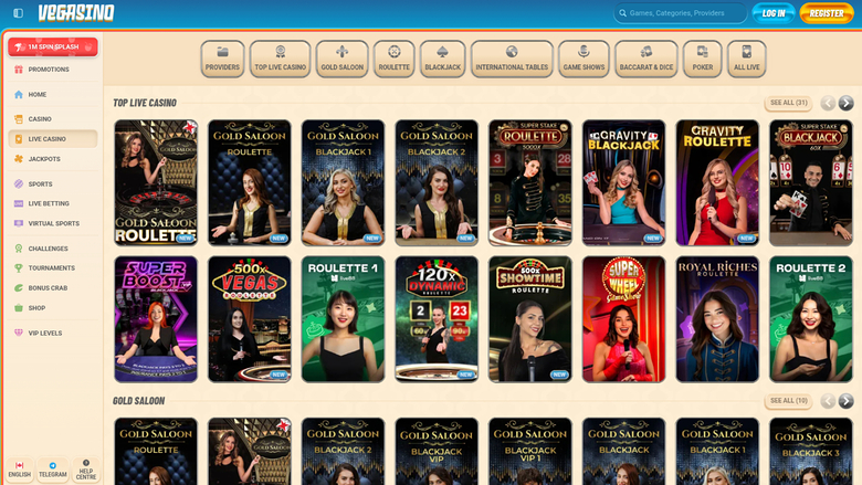 Crupier en vivo de escritorio de Vegasino Casino