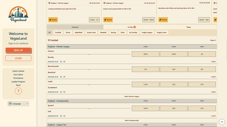 Sports du casino VegasLand sur ordinateur