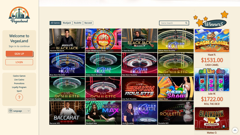 Croupier en direct de VegasLand Casino sur ordinateur