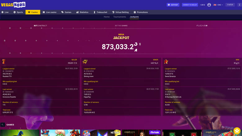 Jackpot de VegasNova Casino sur ordinateur