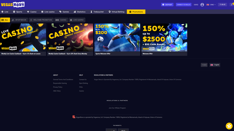 Promotions de VegasNova Casino sur ordinateur