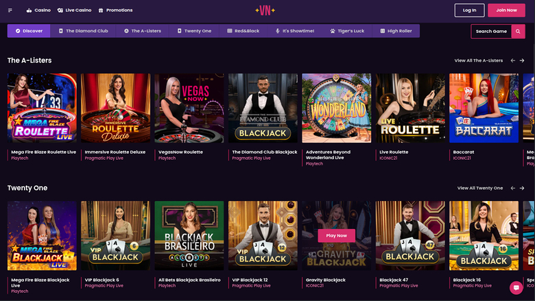 Croupier en direct de bureau de VegasNow Casino