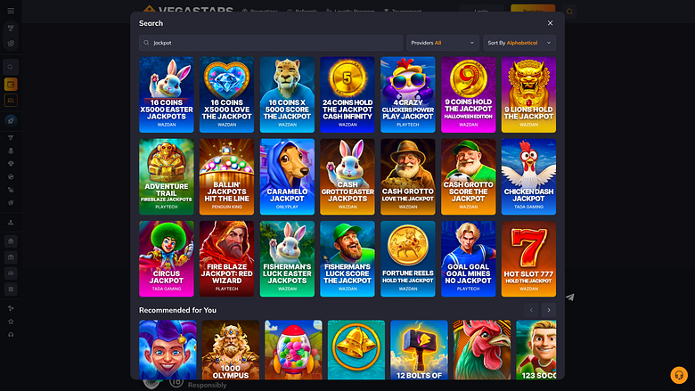 Jackpot para desktop do VegaStars Casino