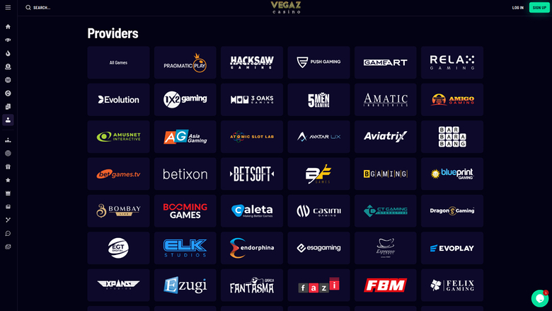 Développeurs de jeux de Vegaz Casino sur ordinateur