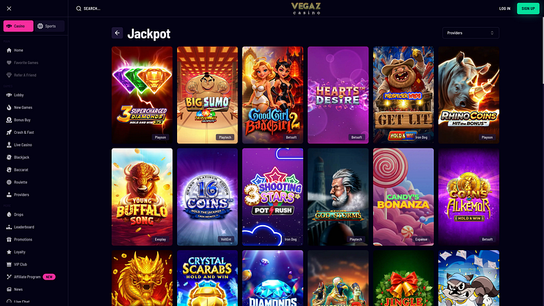 Jackpot desktop di Vegaz Casino