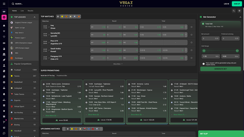 Vegaz Casino Desktop Sports