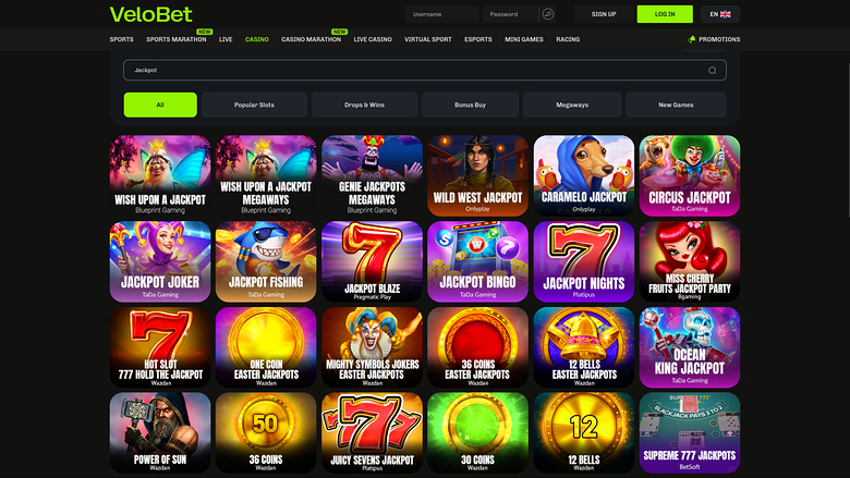 Jackpot sur bureau de Velobet