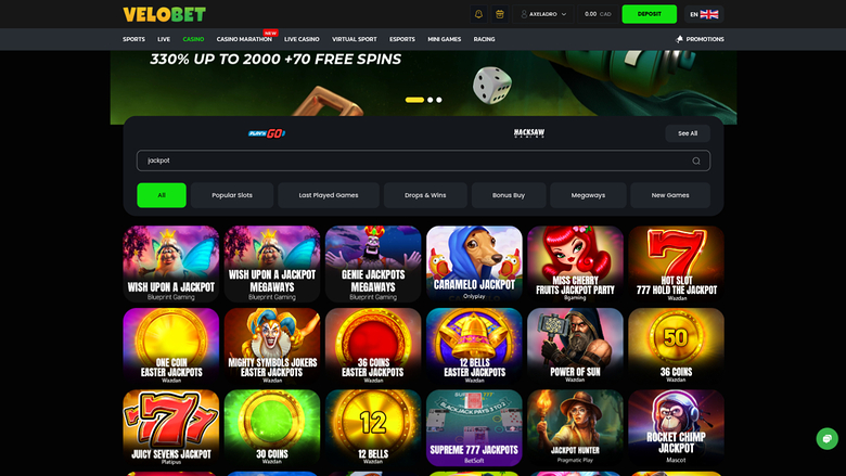 Jackpot sur bureau de Velobet