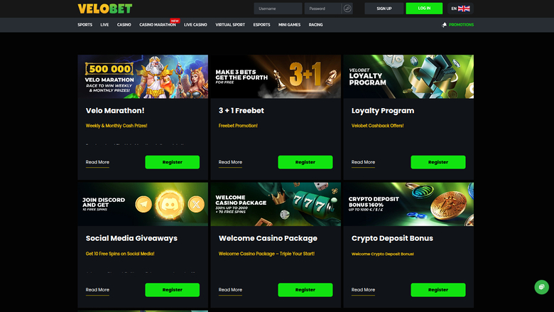 Promotions de Velobet sur ordinateur