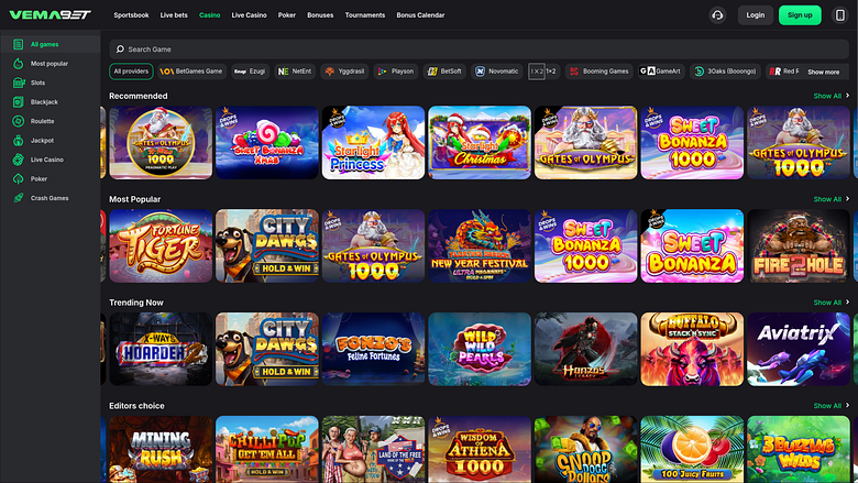 Vemabet Casino Desktop-Spiele